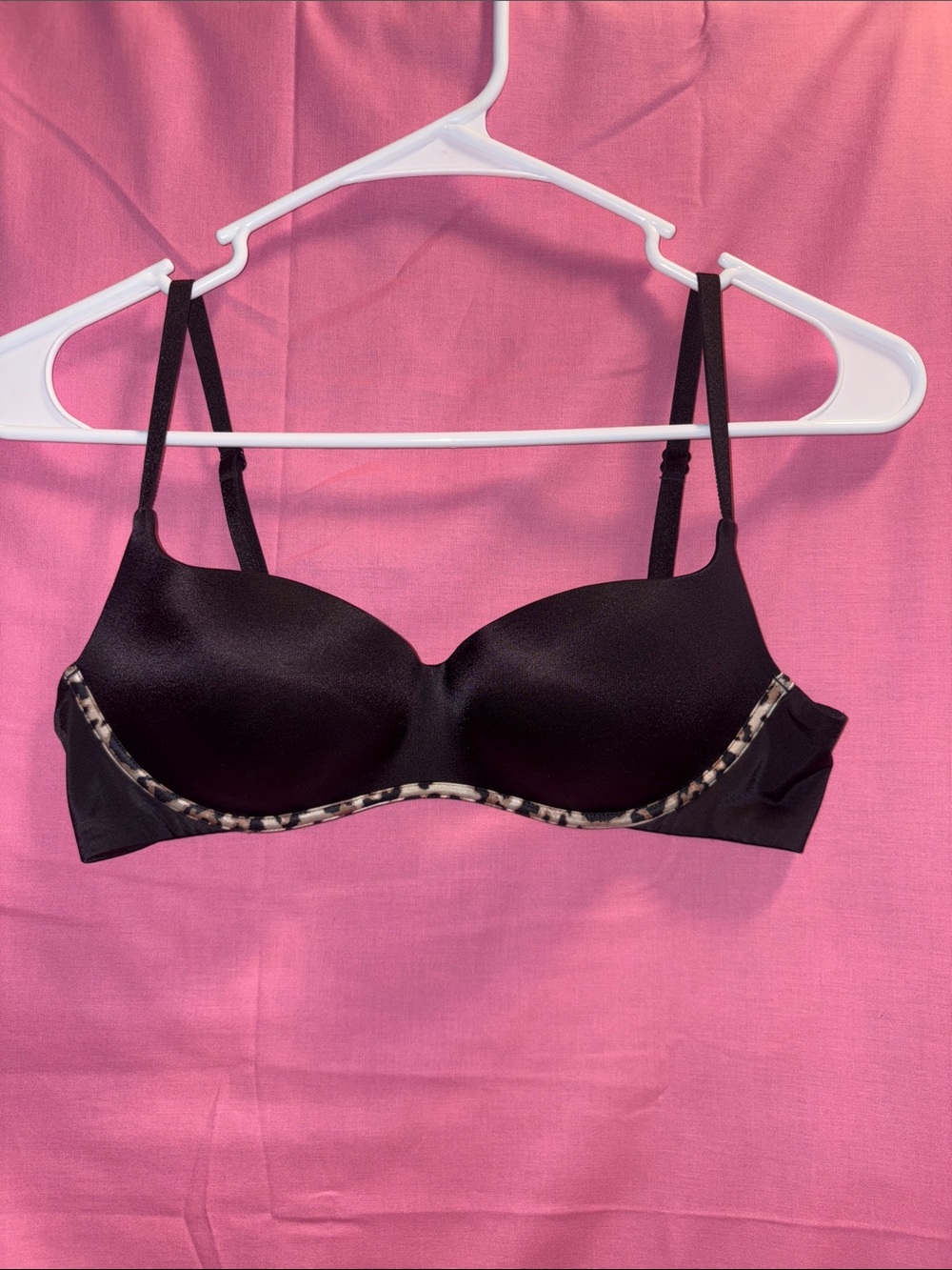 Victoria's Secret Balconet Black Bra with Leopard-Print Trim